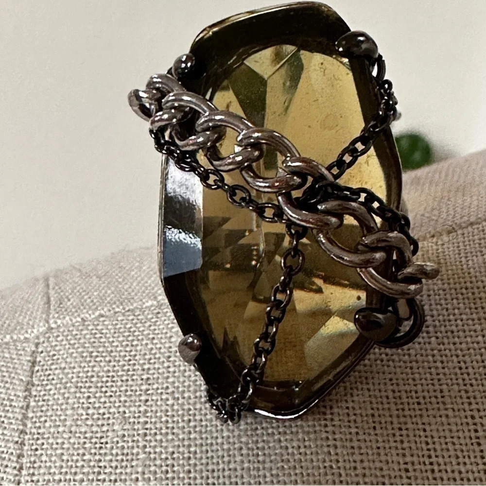 Edgy Faux Smokey Quartz Mixed Media Ring in Gunmetal - EUC - Size 7